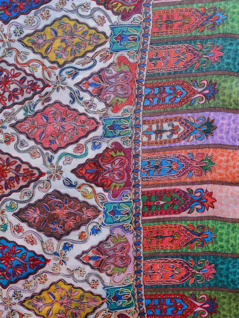 Women's Pure Wool Faux Pashmina Kalamkari Printed Embroidery Stole